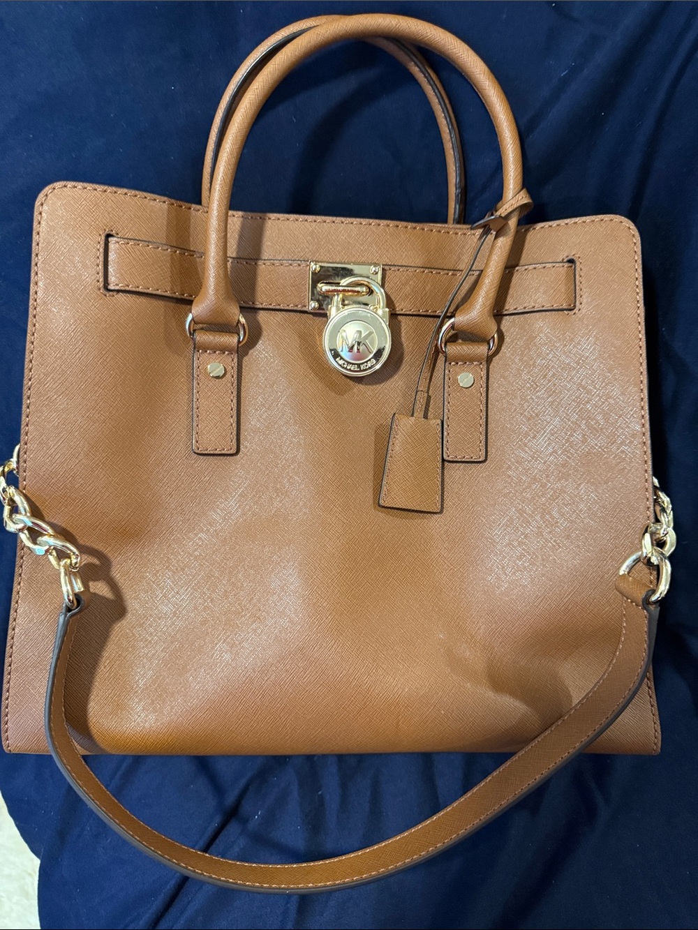 Michael Kors Brown Saffiano Leather Satchel with Gold Hardware